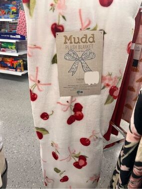 Mudd Plush bow Cherry Print Throw Blanket - White & Red
